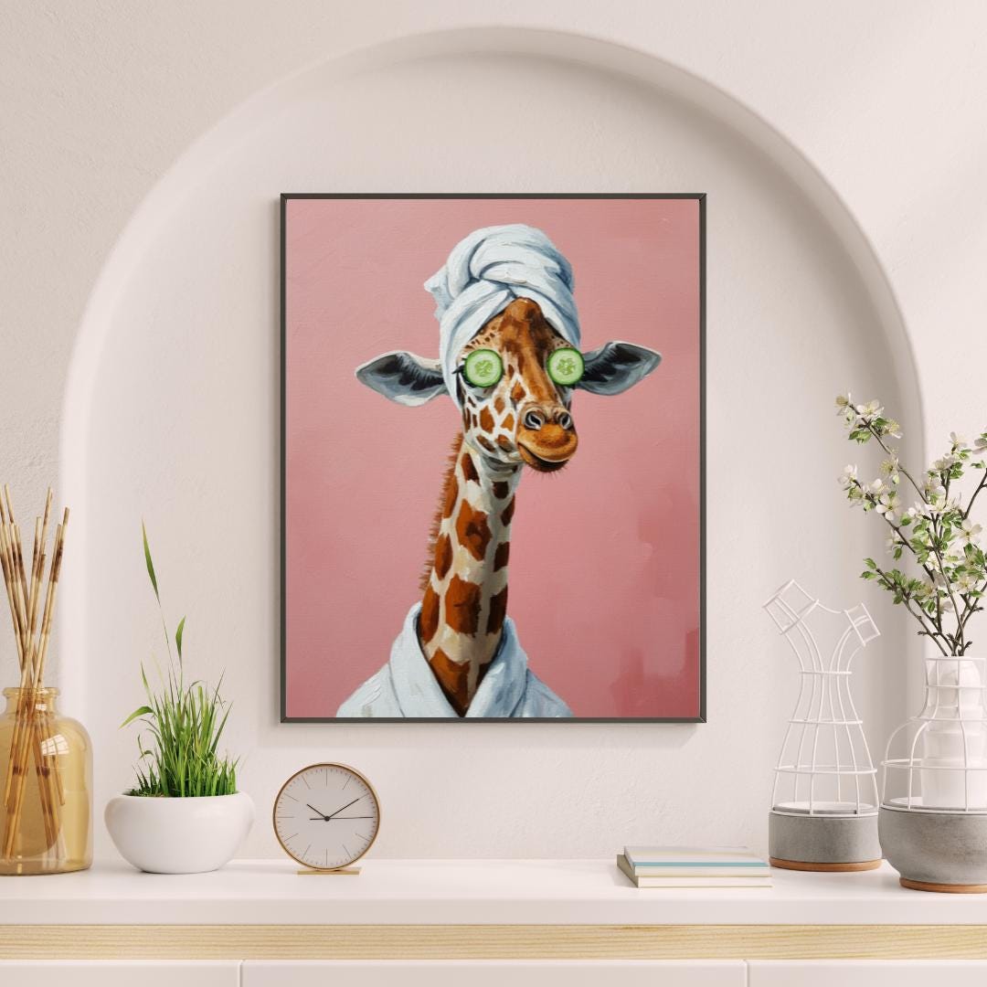 Giraffe Spa Bathroom Wall Art, Jungle Safari Print, Guest Bath Kids ...