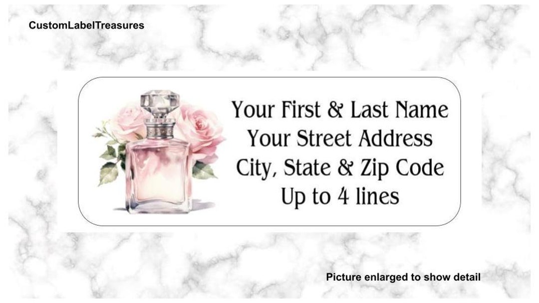 Address Labels Pink Perfume Bottle Roses Floral Flowers Vintage Style ...