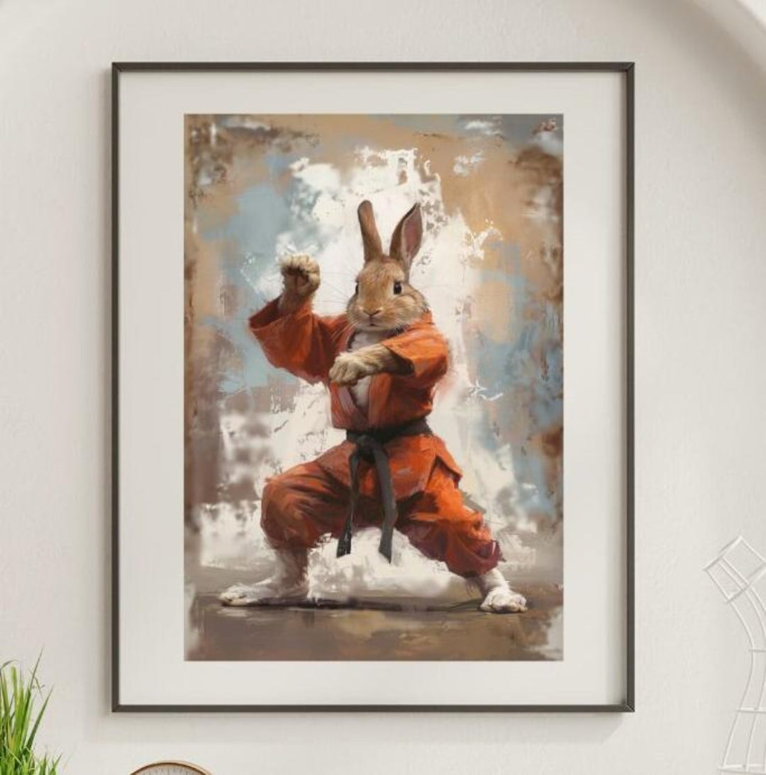 Rabbit Karate Wall Art Rabbit Wall Decor Martial Arts Print Rabbit Gi ...