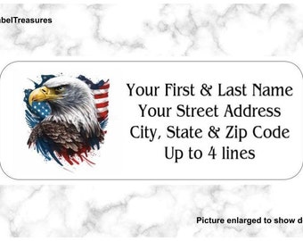 Return Mailing Address Labels Bald Eagle American Flag Personalized up to 4 lines  1 x 2 5/8 Set of 150