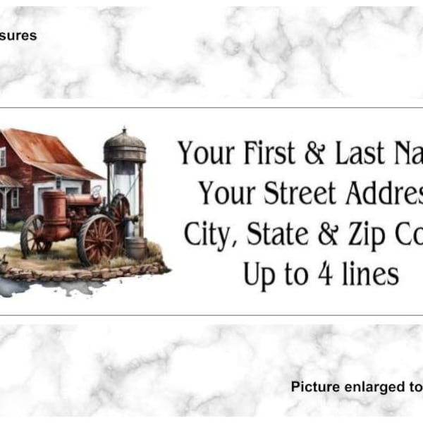 Set of 150 Red Barn Rustic Tractor  Return Mailing Address Labels Personalized up to 4 lines  1 x 2 5/8