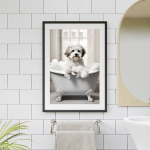 Havanese Dog in Tub Printable Wall Art | Dog Taking a Bath in Tub Photo | Havanese Dog in Bathroom Print | Stunning Digital Download #BR146