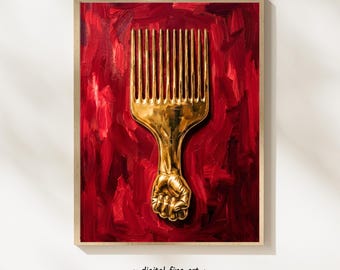 Gold Afro Pick Print, Melanin Afrocentric Wall Art, African American Black Power Empowerment, Modern Ethic Fashion, Digital Download #YBBF1
