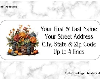 Personalized Address Labels Fall Autumn Mums Flower Basket Pumpkins  Return Mailing Address Labels Custom Address Stickers
