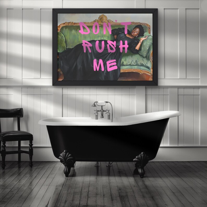 Don't Rush Me Altered Art Portrait, Black Girl Wall Art, Trendy Gallery Wall Print, Pink Graffiti Poster, Vintage Painting, Maximalist Décor
