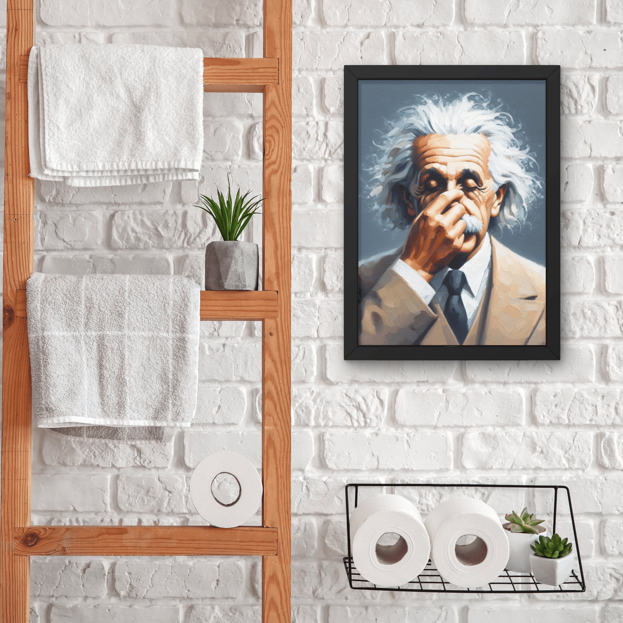 Funny Einstein Bathroom Poster: Vintage Toilet Humor Wall Art