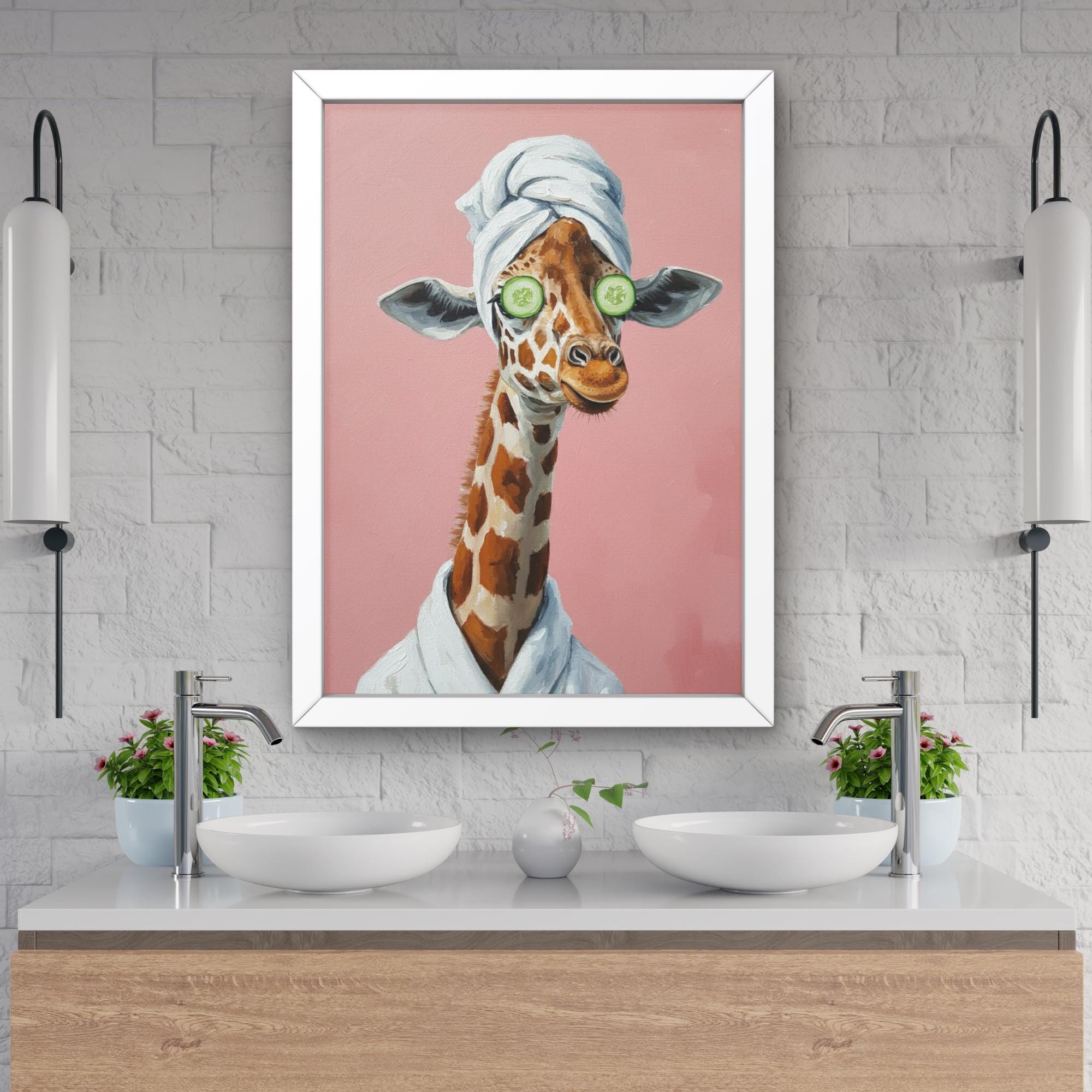 Giraffe Spa Bathroom Wall Art, Jungle Safari Print, Guest Bath Kids ...