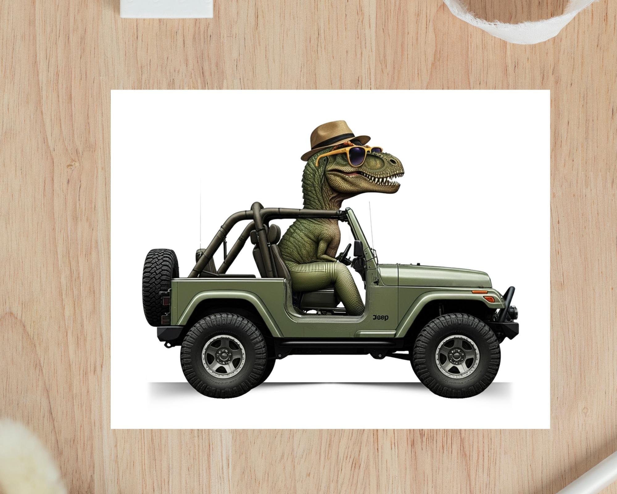 T-Rex Chasing Jeep Retro Vintage T Shirt For Dinosaur Lovers T-Rex Chasing Jeep Retro Vintage T Shirt For Dinosaur Lovers