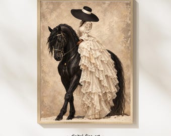 Melanin African Beauty Horse Wall Art, Digital Download, Printable Fashion, Black Interior Design Print, African American Decor, #BBH80S