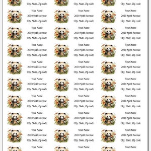 Panda Bear Cub Floral Address Labels, Return Mailing Stickers, Tags for ...