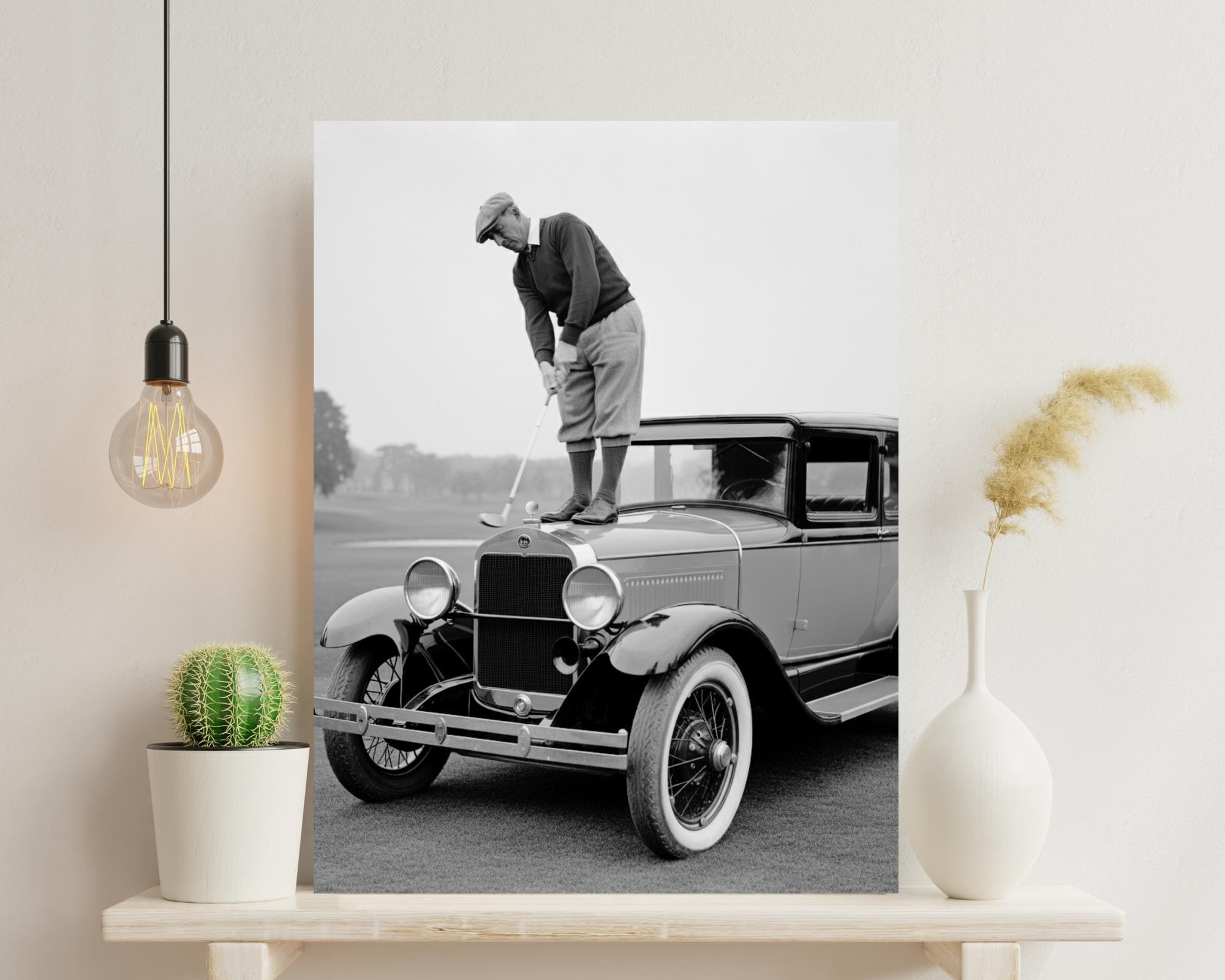 Vintage GOLF ANTIQUE 1920s Car Photo Picture GOLFER Teeing off