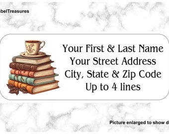 Set of 150 Beautiful Vintage Style Books Stack  Return Mailing Address Labels Personalized up to 4 lines  1 x 2 5/8