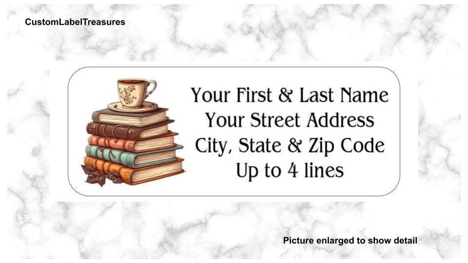Set of 150 Beautiful Vintage Style Books Stack  Return Mailing Address Labels Personalized up to 4 lines  1 x 2 5/8