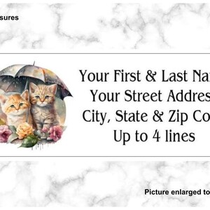 Kittens Under Umbrella Address Labels, Rain Flowers Floral Cats Return Mailing Stickers, Personalized for Cards, Stationary, Envelopes, Mail