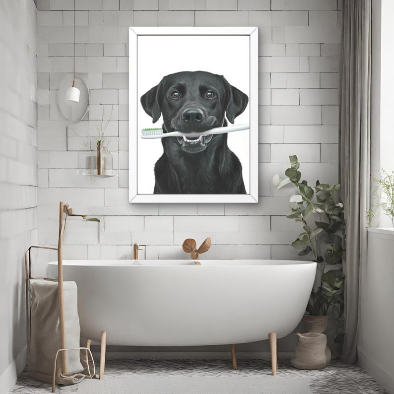 Black Lab Dog Bathroom Wall Art Brushing Teeth Labrador Retriever