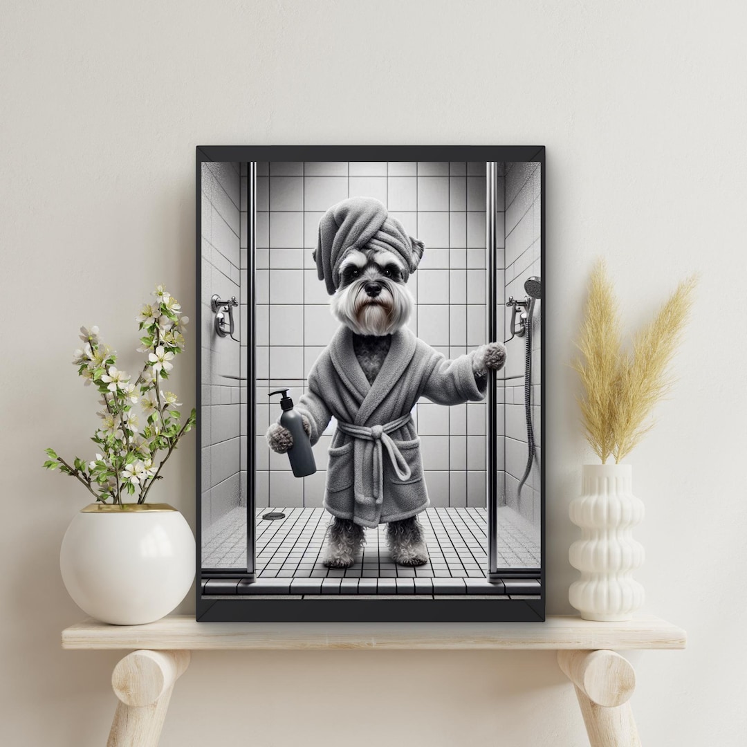 Miniature Schnauzer Dog Bathroom Wall Art, Schnauzer Shower Print for ...