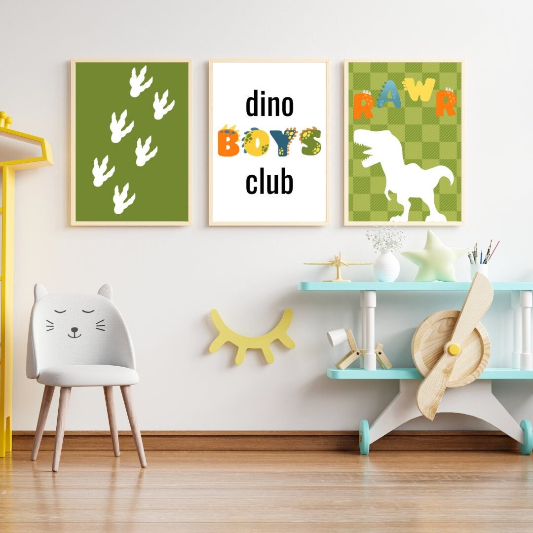 T-rex Dinosaur Nursery Wall Art, Dinosaur Decor for Playroom, Dino Boys ...