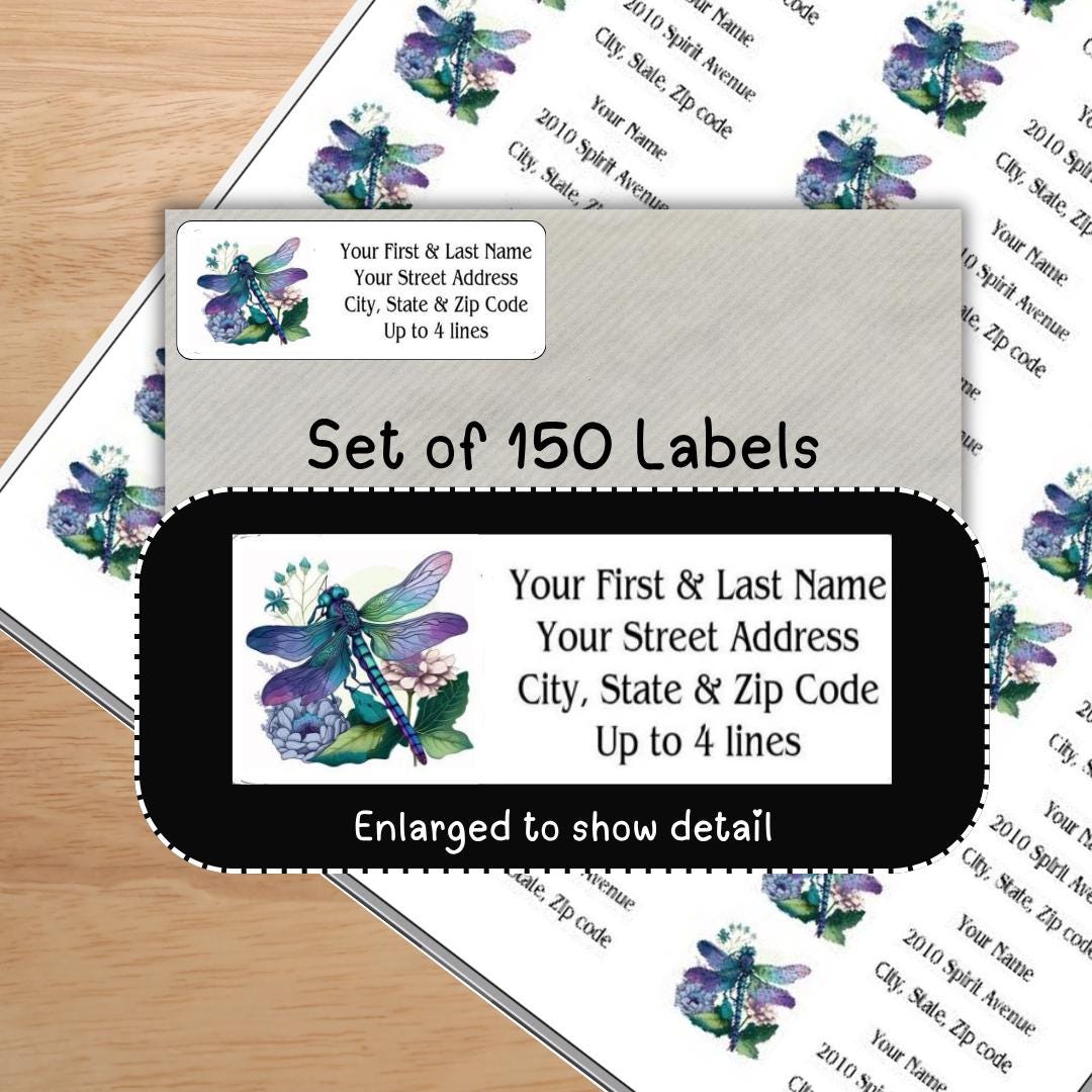 Dragonfly Flowers Address Labels, Blue Purple Floral Return Mailing ...