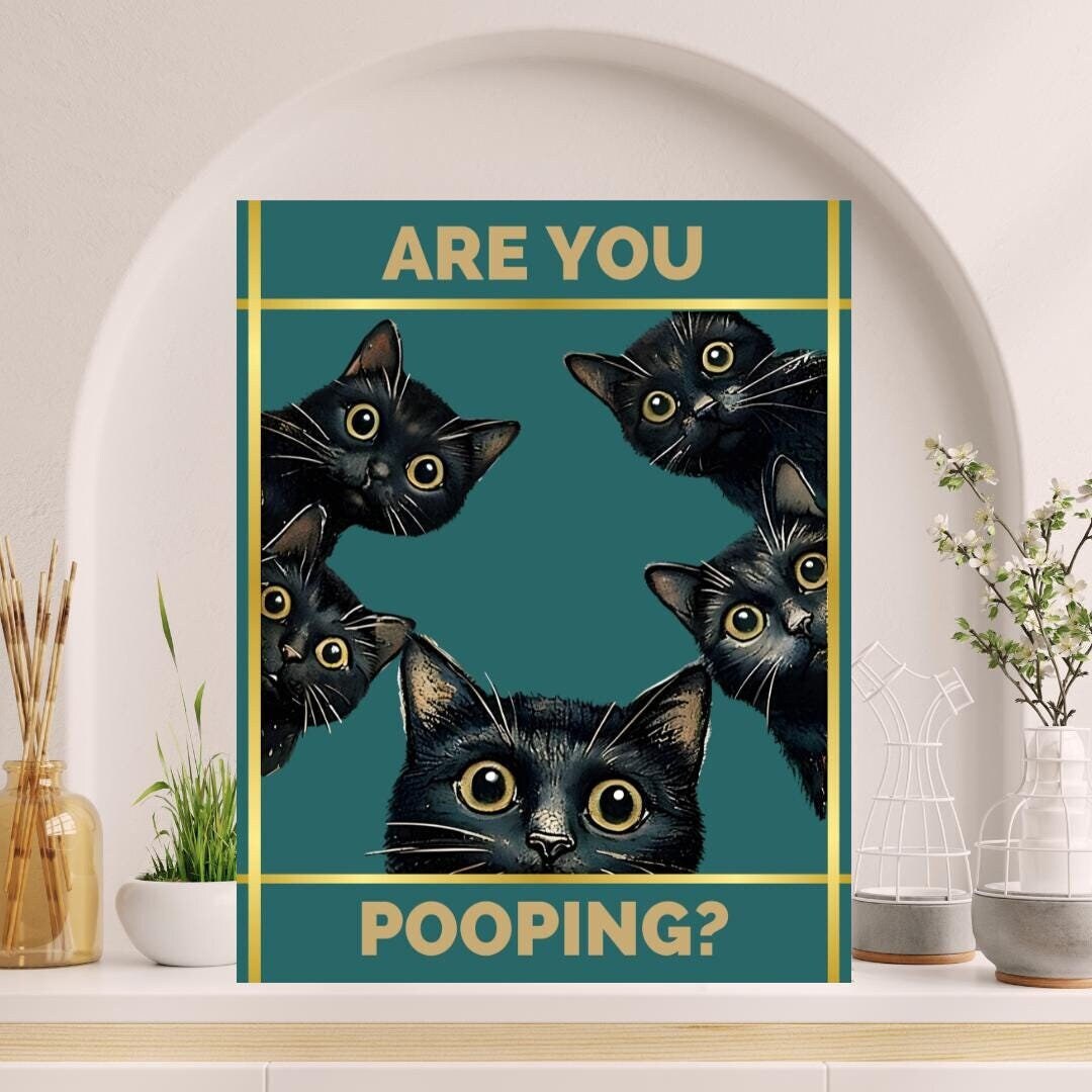 Cat Wall Art Bathroom Are You Pooping Print Bathroom Wall Art Cat ...