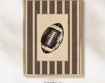 Vintage stempel, American Football-print: cadeau sportfan, gestreept bruin neutraal, voetbalspeler decor, minimalistische muurkunst, #BX1W5