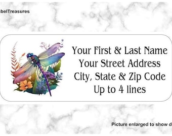 Set of 150 Beautiful Dragonfly Colorful   Return Mailing Address Labels Personalized up to 4 lines  1 x 2 5/8