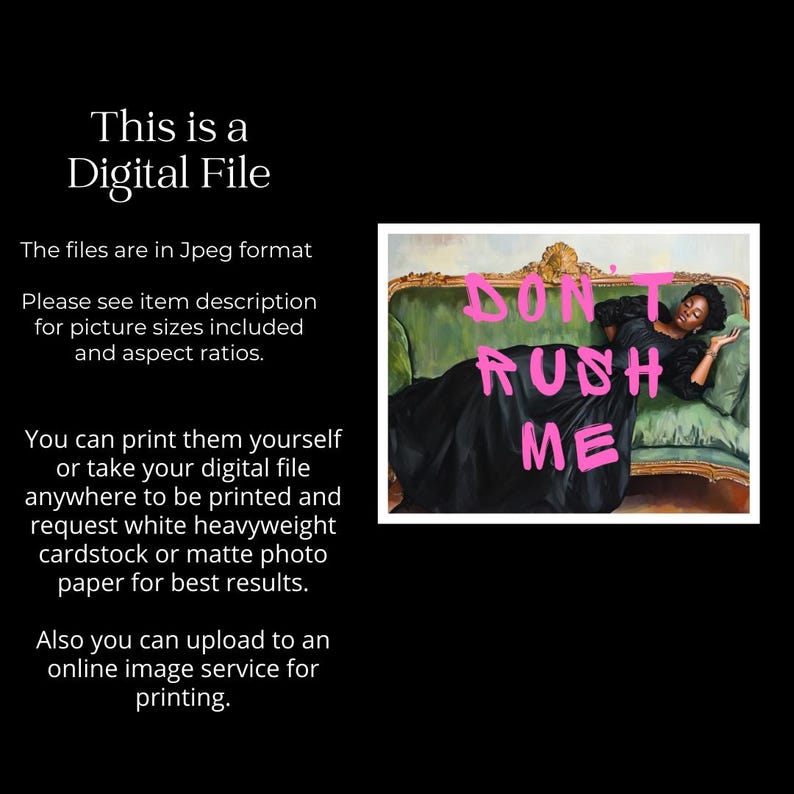 Don't Rush Me Altered Art Portrait, Black Girl Wall Art, Trendy Gallery Wall Print, Pink Graffiti Poster, Vintage Painting, Maximalist Décor