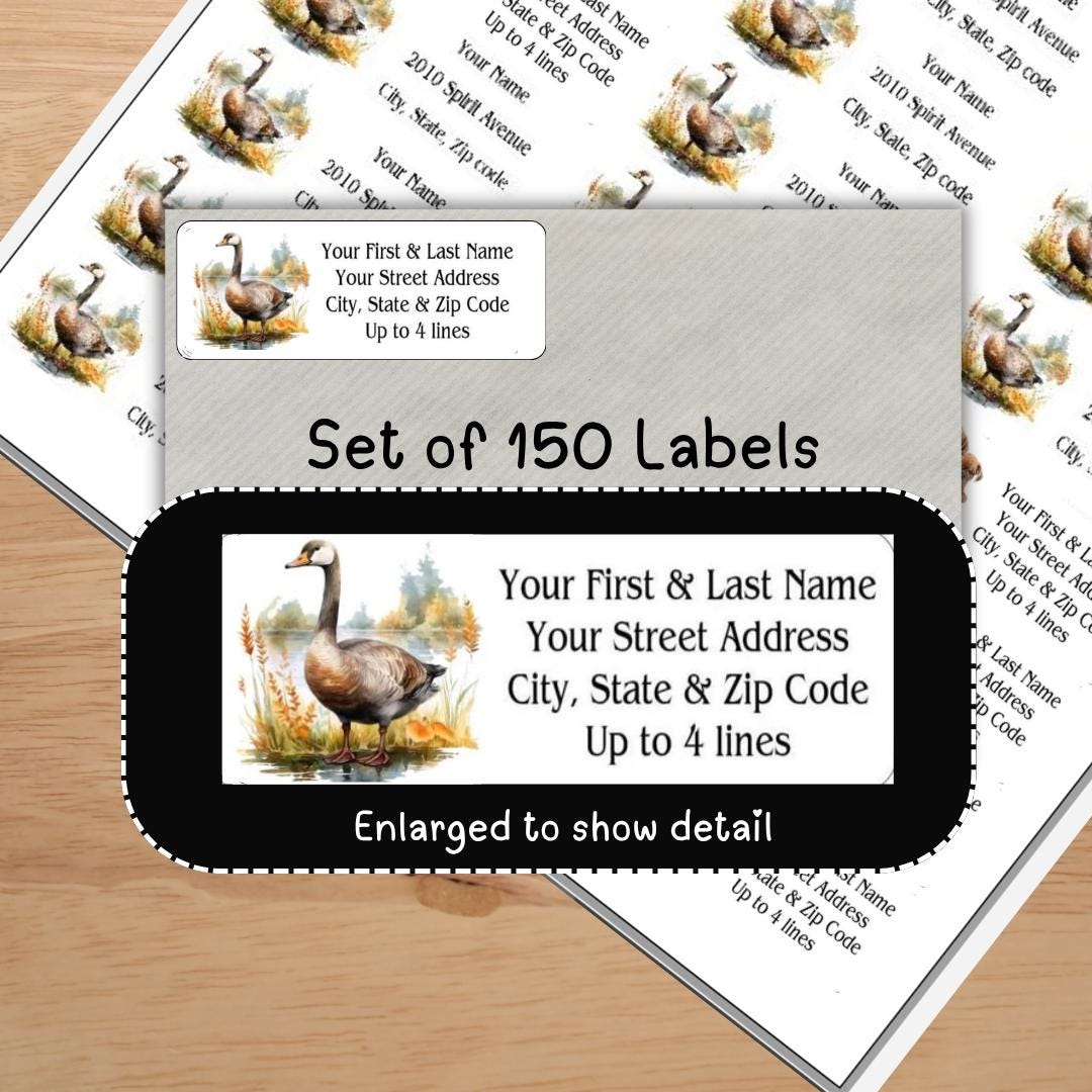 Goose Envelope Goose Return Address Labels, Fall Duck Pond Labels, Personalized ...
