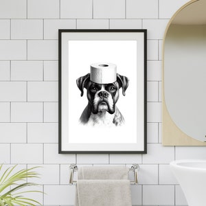 bathroom art, boxer dog, toilet paper, bathroom wall art, bathroom kids art, bathroom decor, bathroom wall decor, animal art, toilet #X717