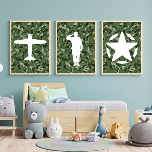 Boys' Nursery Room Wall Art -Military Army Soldier, Star and Plane Playrooms, Game Rooms, and Military Enthusiasts housewarming gift #N93