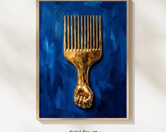Gold Afro Pick Print, Melanin Afrocentric Wall Art, African American Black Power Empowerment, Modern Ethic Fashion, Digital Download #NNGF1