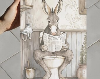 Quadro Divertente Per Bagno Con Asino Che Legge Il Giornale Sul Water, Decorazione Murale In Tela, Stampa Moderna Per Casa, Stile Fattoria