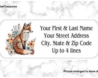 Set of 150 Primitive Red Fox Flowers Country Return Mailing Address Labels Personalized up to 4 lines  1 x 2 5/8