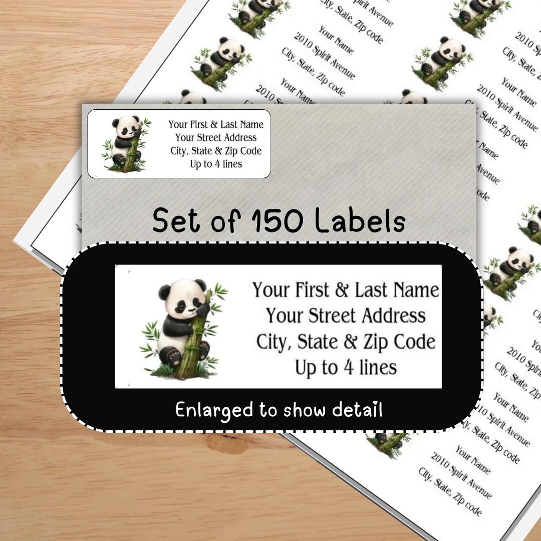 Set of 150 Panda Bear Bamboo Shoots Return Mailing Address Labels ...