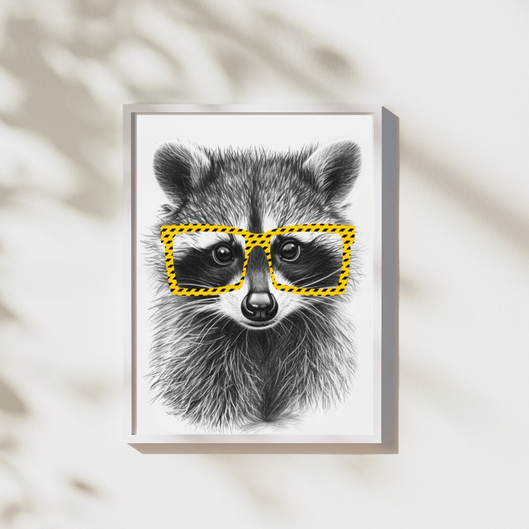 raccoonページ Funny Raccoon in Glasses Print, Racoon Nursery Decor Wall Art