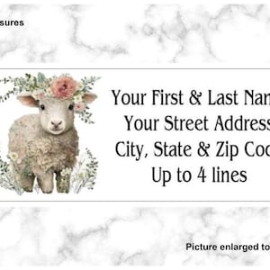 Set of 150 Primitive Country Baby Sheep flowers Return Mailing Address Labels Personalized up to 4 lines  1 x 2 5/8