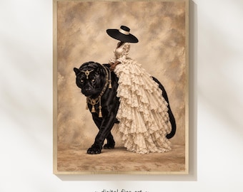 Melanin African Beauty Panther Wall Art, Digital Download, Printable Fashion, Black Interior Design Print, African American Decor, #XBH805
