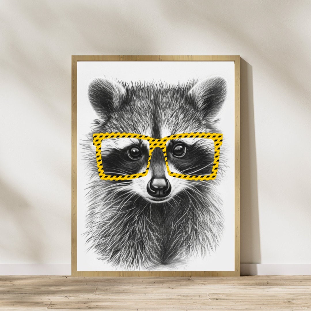raccoonページ Funny Raccoon in Glasses Print, Racoon Nursery Decor Wall Art