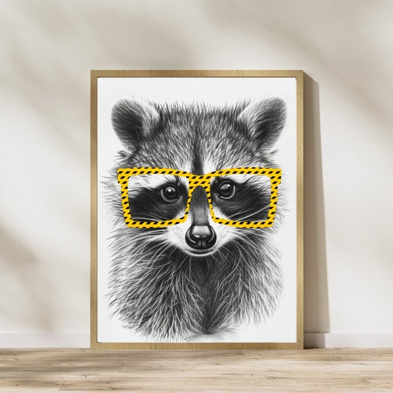 Funny Raccoon in Glasses Print, Racoon Nursery Decor Wall Art