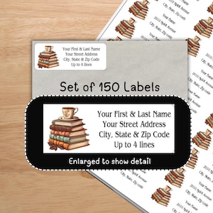 Set of 150 Beautiful Vintage Style Books Stack  Return Mailing Address Labels Personalized up to 4 lines  1 x 2 5/8