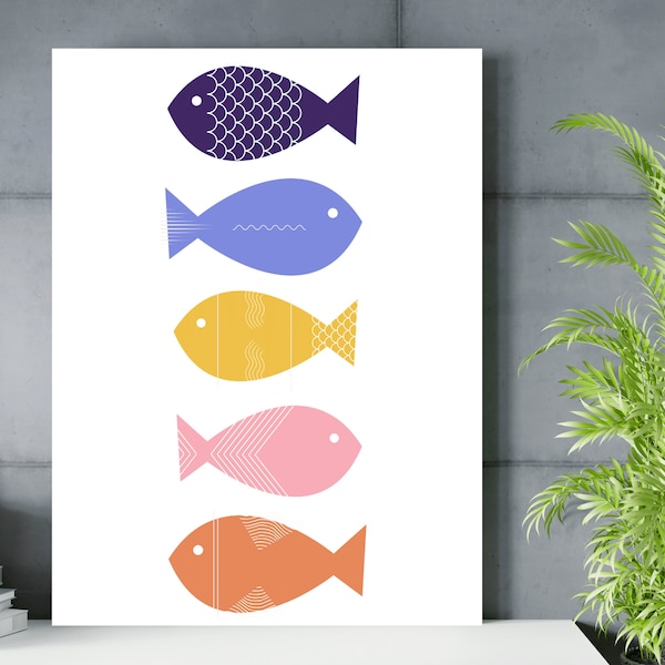 Scandinavian Fish Folk Art Bathroom Wall Decor Fish Art Print Swedish Modern Art Nordic Decor Printable Wall Art Kids Bathroom Decor