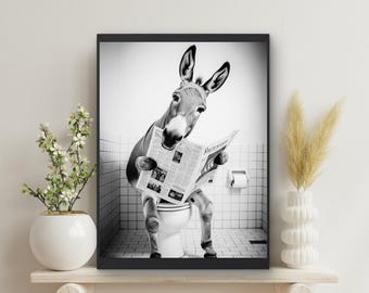 Donkey Mule Print, Bathroom Wall Art, Donkey on Toilet Wall art, Bathroom Print, housewarming gift, Bathroom Decor, #BL21719