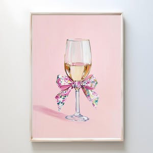 Champagneglas roze chinoiserieën boog bar winkelwagen kunst aan de muur, girly coquette appartementdecor, preppy huwelijksdouchecadeau, housewarming #AL25