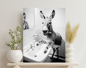 Donkey Mule Print, Bathroom Wall Art, Donkey Toothbrush Wall art, Bathroom Print, housewarming gift, Bathroom Decor, #VPG2199