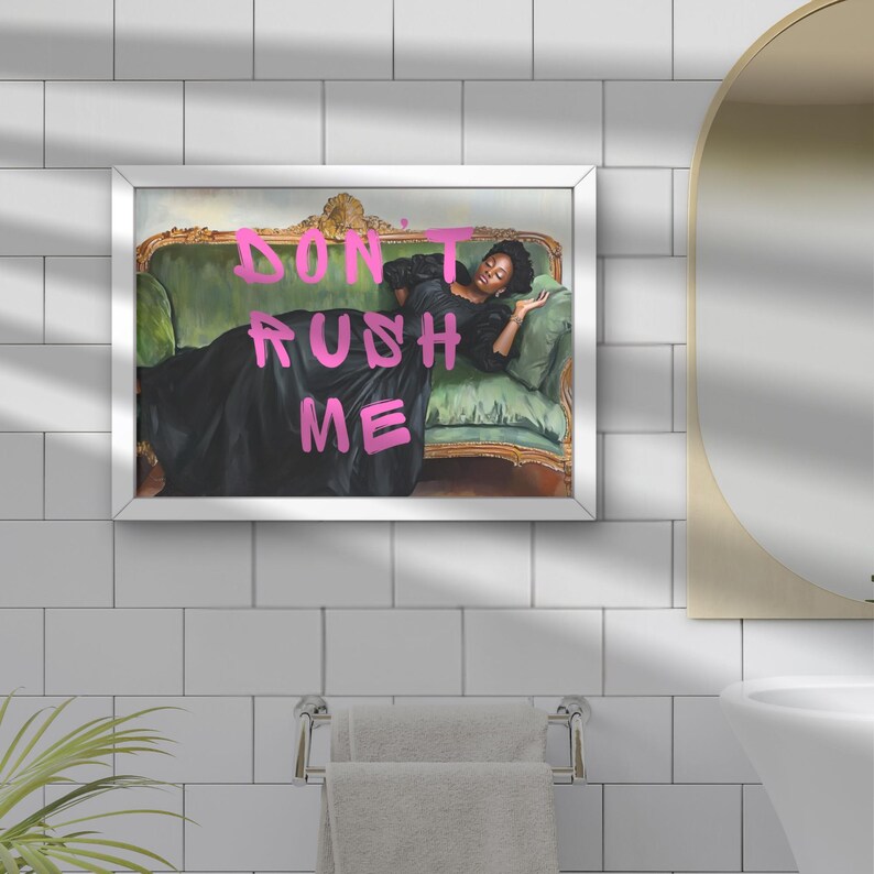 Don't Rush Me Altered Art Portrait, Black Girl Wall Art, Trendy Gallery Wall Print, Pink Graffiti Poster, Vintage Painting, Maximalist Décor
