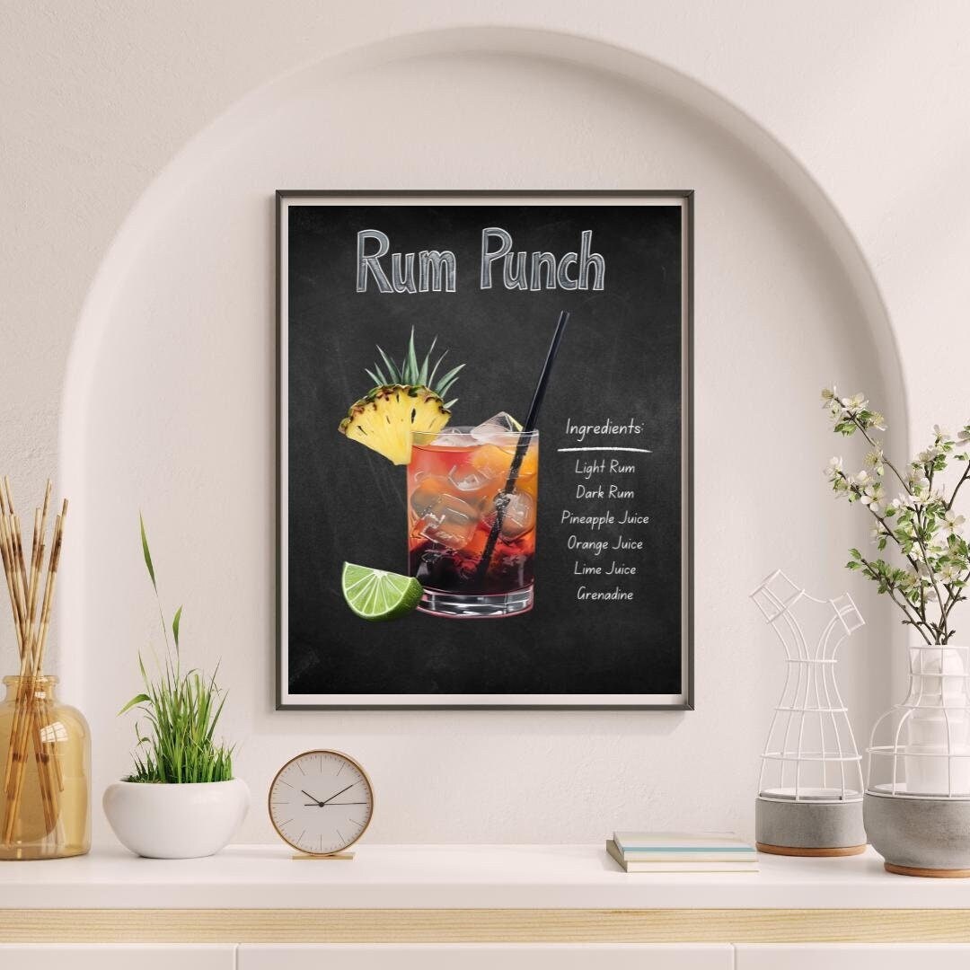 Rum Punch Cocktail Recipe Poster: Bar Cart Wall Art (instant