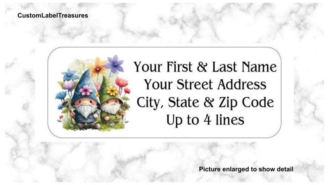 Set of 150 Spring Garden Gnomes Flowers Gnome Return Mailing Address Labels Personalized up to 4