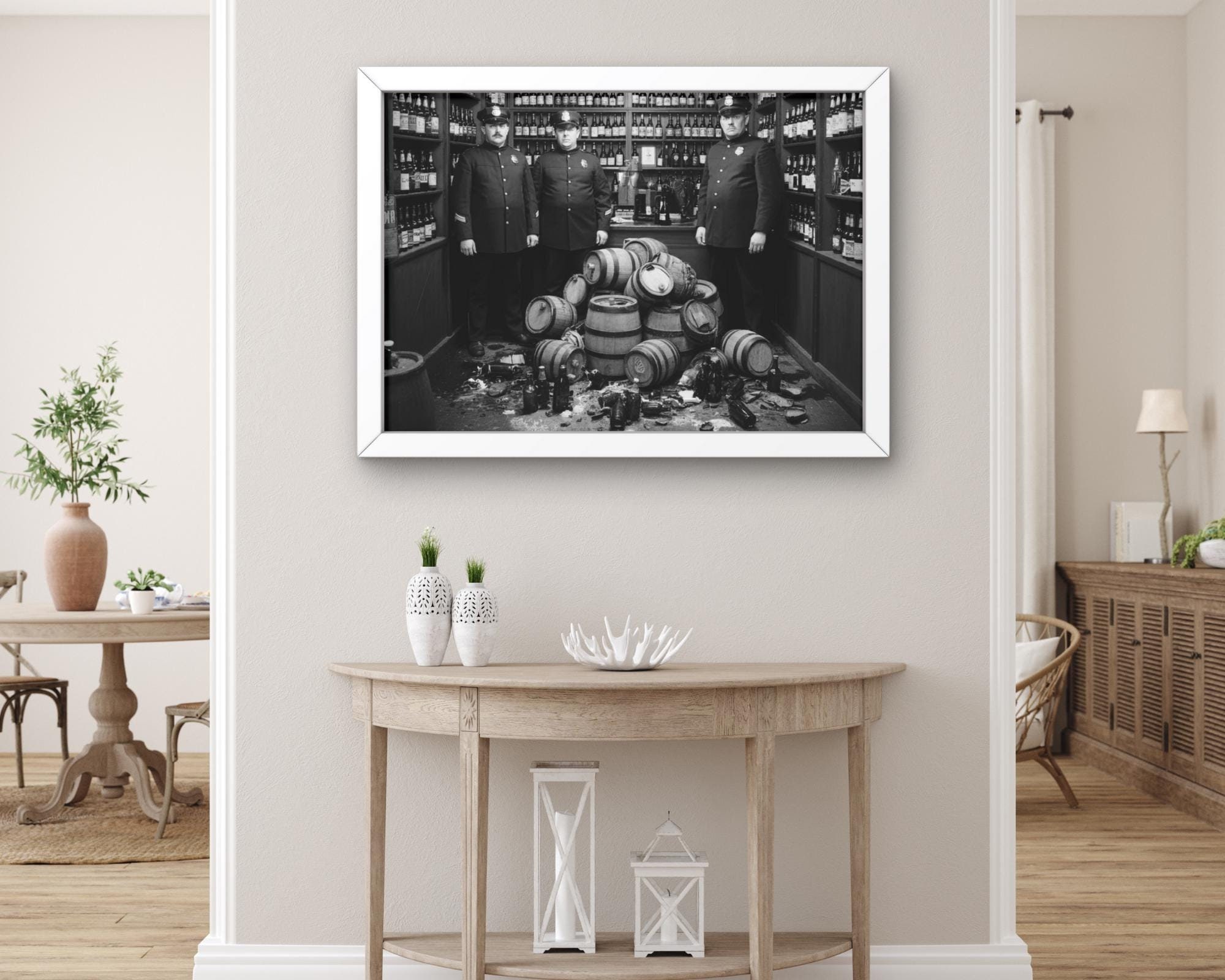 禁酒法の壁アート、第 18 修正条項、白黒アート、ビンテージ バー