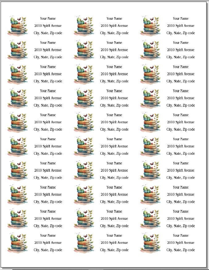 Set of 150 Bookworm Caterpillar Books Book Worm Return Mailing Address ...