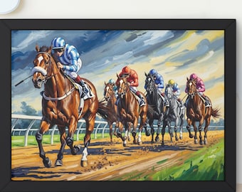 Horse Racing Watercolor Wall Art, Jockey Horse Track Digital Download, Equestrian Home Decor, Jockey Print, Digital Download #7DQ2K4