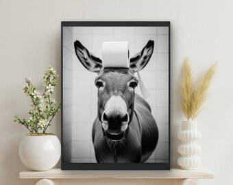Donkey Mule Print, Bathroom Wall Art, Donkey on Toilet Wall art, Bathroom Print, housewarming gift, Bathroom Decor, #VL21799